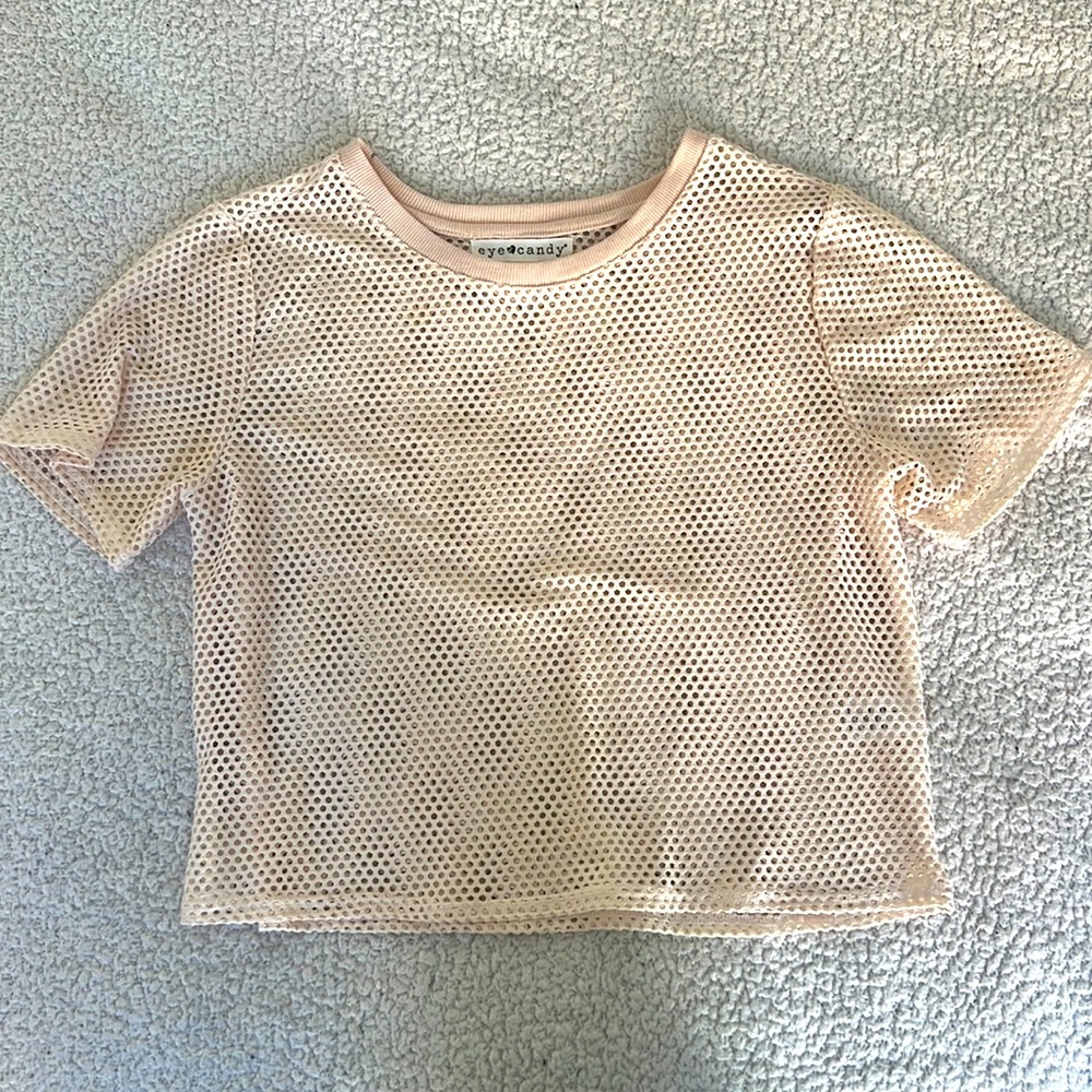 Pink Fishnet Crop Tee